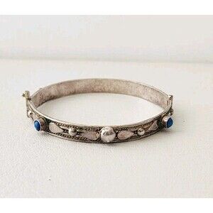 Vintage Saban 900 Lapis Sterling Silver Hinged Bracelet